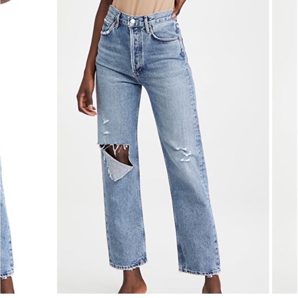 AGOLDE 90’s Whiskering Destroyed Knee Organic Cotton Button Fly Hi-Rise Jeans,23